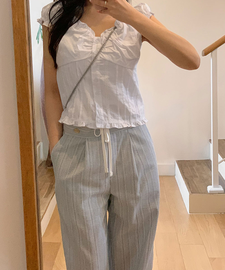 リネンストライプピンタックワイドパンツ LIGHT BLUE