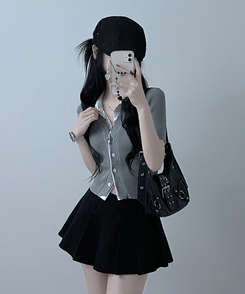 半袖Tシャツ シャツレイヤードニットカーディガン GREY