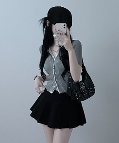 半袖Tシャツ シャツレイヤードニットカーディガン GREY