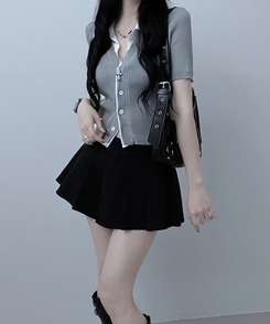 半袖Tシャツ シャツレイヤードニットカーディガン GREY