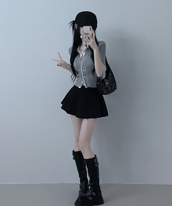 半袖Tシャツ シャツレイヤードニットカーディガン GREY