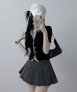 半袖Tシャツ シャツレイヤードニットカーディガン BLACK