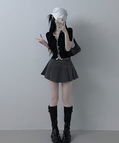 半袖Tシャツ シャツレイヤードニットカーディガン BLACK