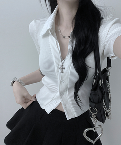 半袖Tシャツ シャツレイヤードニットカーディガン WHITE