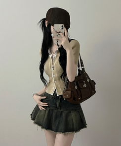 半袖Tシャツ シャツレイヤードニットカーディガン BEIGE