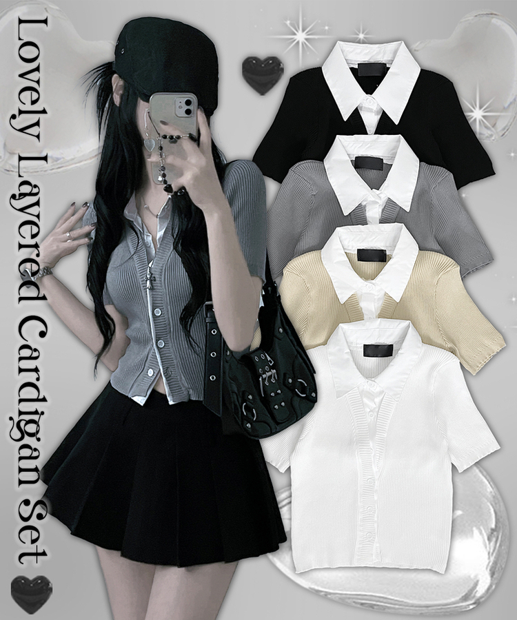 半袖Tシャツ シャツレイヤードニットカーディガン WHITE