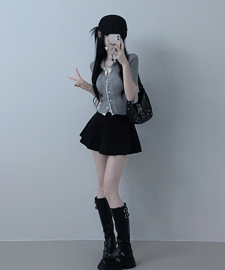 シャツレイヤードニットカーディガン GREY