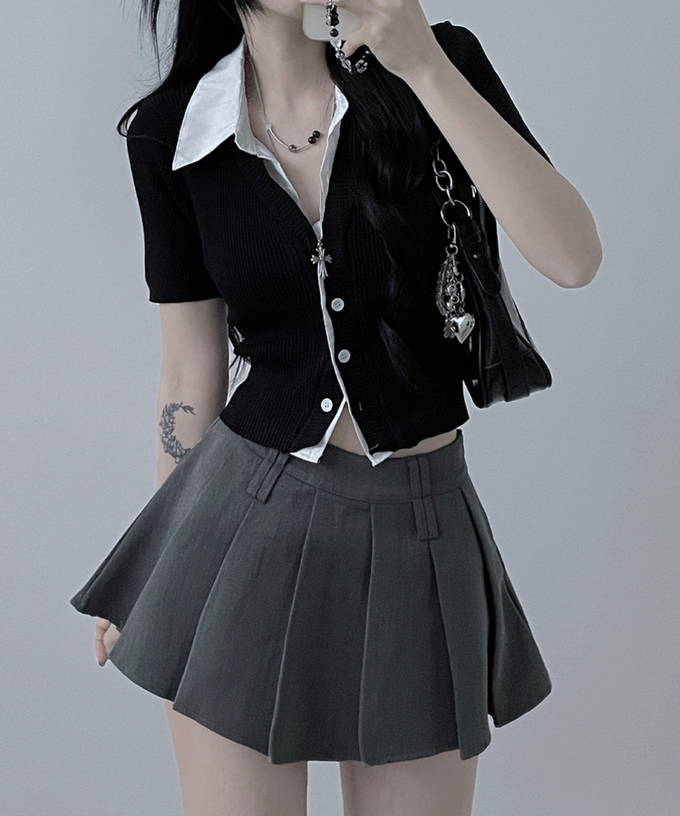 半袖Tシャツ シャツレイヤードニットカーディガン BLACK