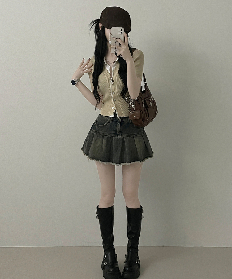 半袖Tシャツ シャツレイヤードニットカーディガン BEIGE