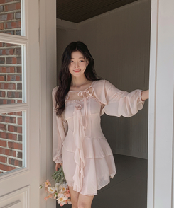 SET】フリルティアードワンピース ボレロ｜ツーピース｜韓国