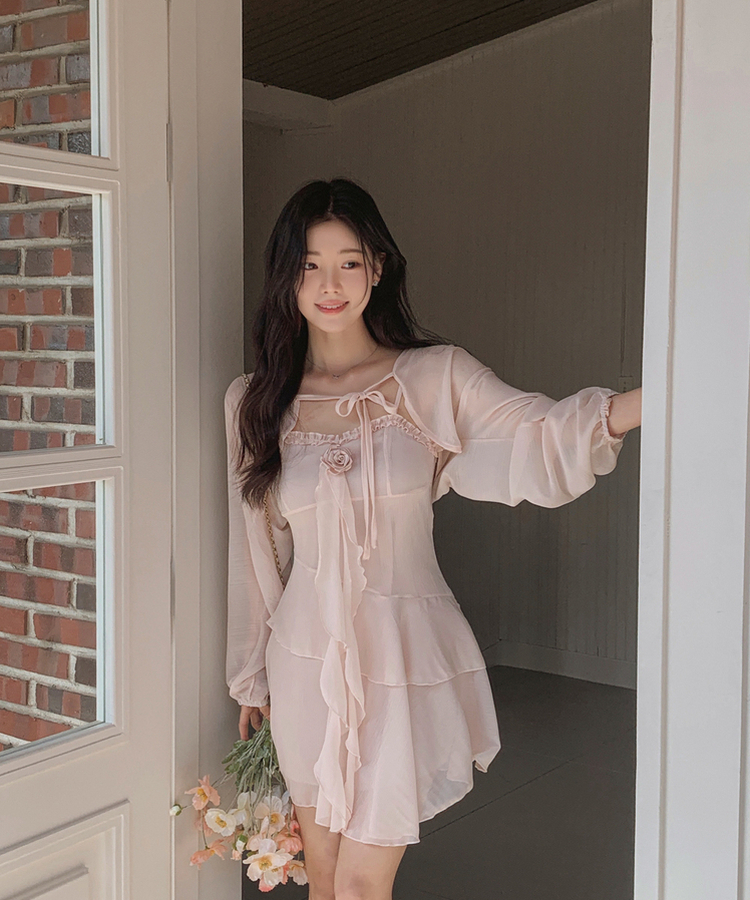 snidel デザインティアードワンピース＋フリルボレロSETブラウス SET】フリルティアードワンピース ボレロ｜ツーピース｜韓国