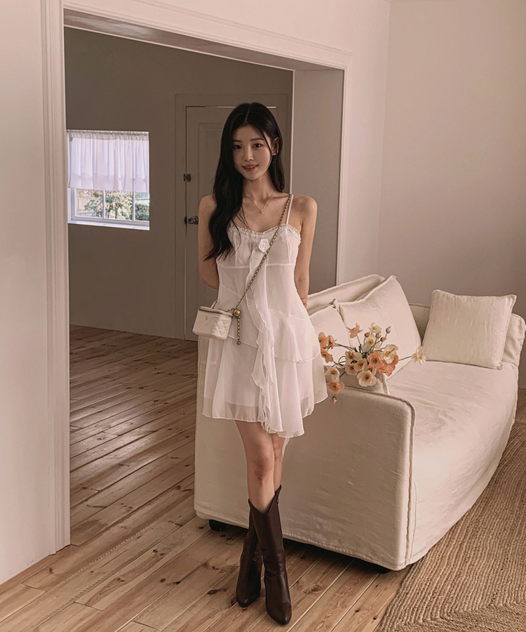 【ポローラ】ティアード フリル ワンピース アイボリー SET】フリルティアードワンピース ボレロ｜ツーピース｜韓国