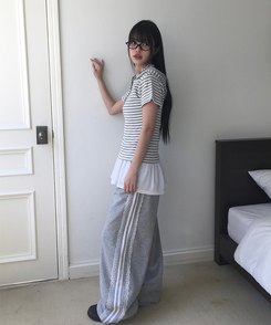 コットンパンツ レースライントラックラインワイドパンツ GREY