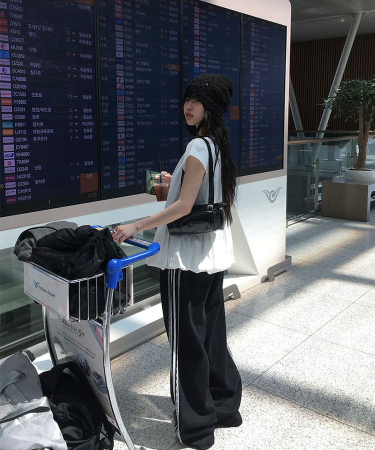 レースライントラックラインワイドパンツ BLACK