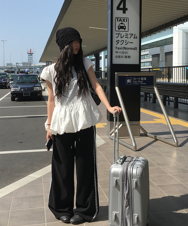 レースライントラックラインワイドパンツ BLACK
