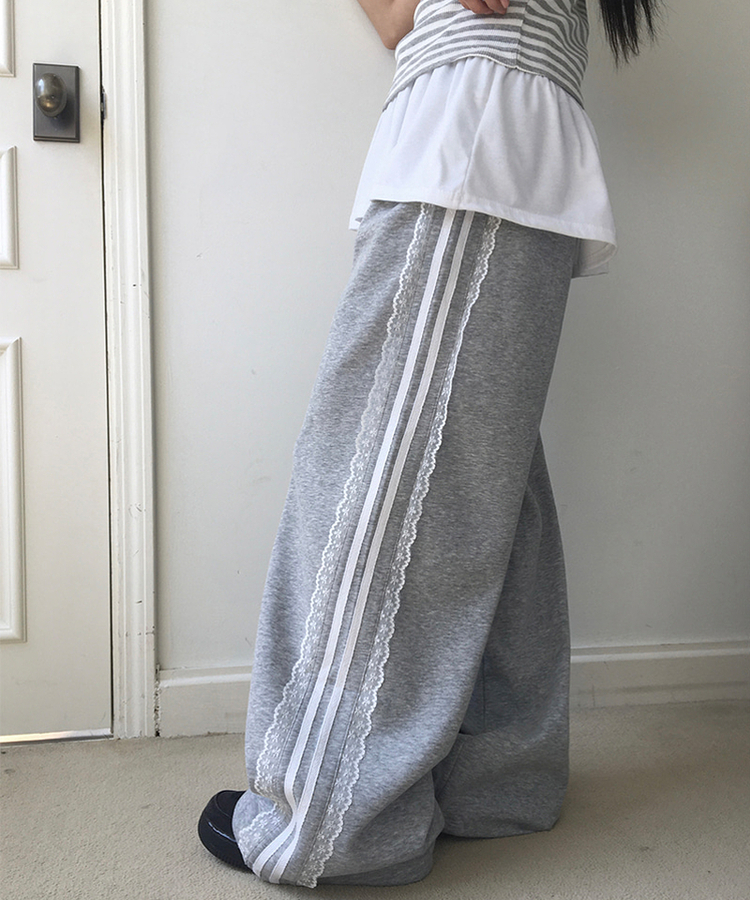 レースライントラックラインワイドパンツ GREY