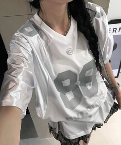 半袖Tシャツ グロッシーVネック半袖Tシャツ WHITE