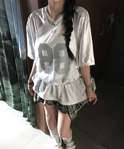 半袖Tシャツ グロッシーVネック半袖Tシャツ WHITE