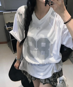 半袖Tシャツ グロッシーVネック半袖Tシャツ WHITE