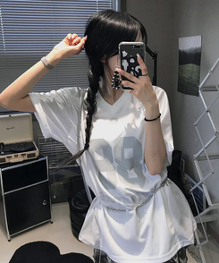 半袖Tシャツ グロッシーVネック半袖Tシャツ WHITE
