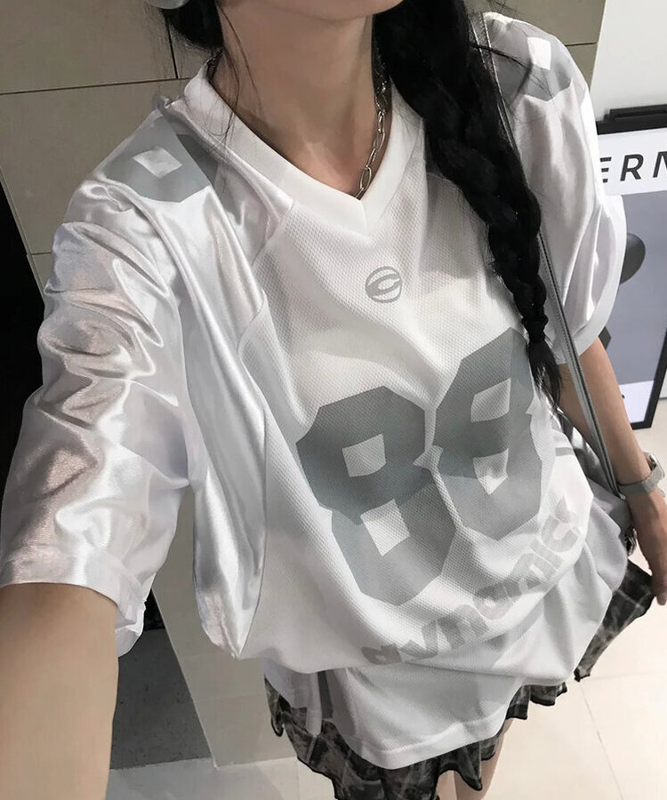 グロッシーVネック半袖Tシャツ WHITE