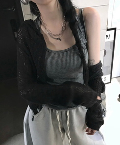 ジャンパー ネットニットフードジップアップ BLACK