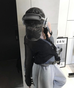 ジャンパー ネットニットフードジップアップ BLACK