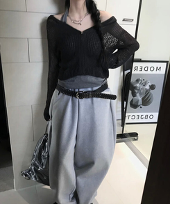 ジャンパー ネットニットフードジップアップ BLACK