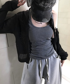 ジャンパー ネットニットフードジップアップ BLACK