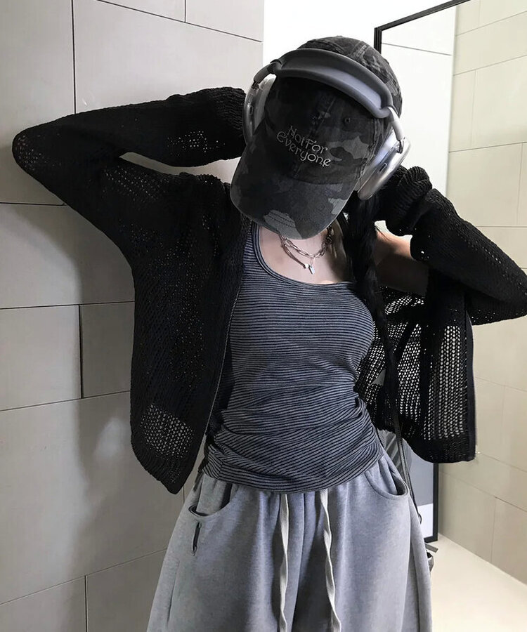ネットニットフードジップアップ BLACK