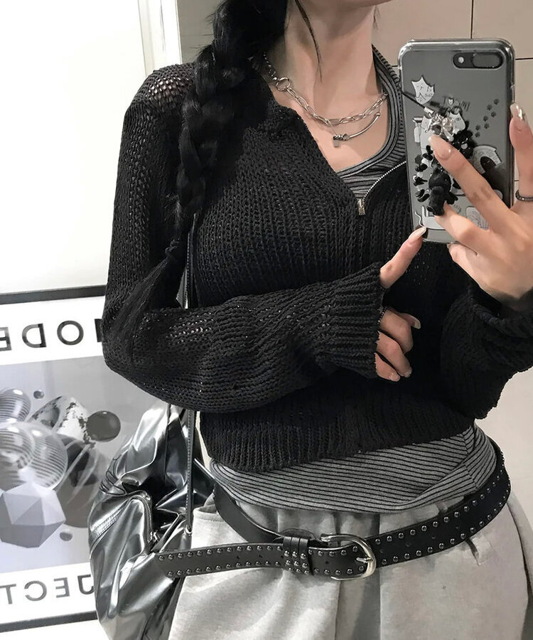 ネットニットフードジップアップ BLACK