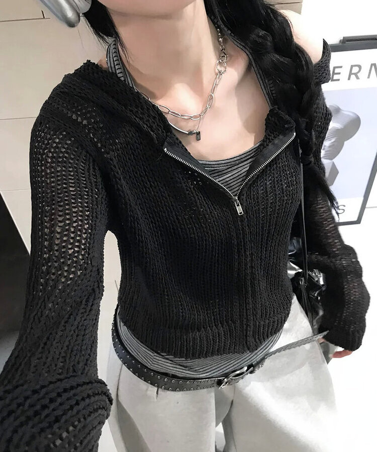 ネットニットフードジップアップ BLACK