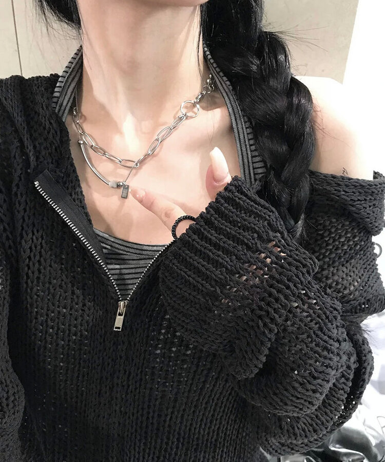 ネットニットフードジップアップ BLACK