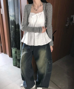 カーディガン ブリーズスリムニットカーディガン GREY