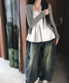 カーディガン ブリーズスリムニットカーディガン GREY