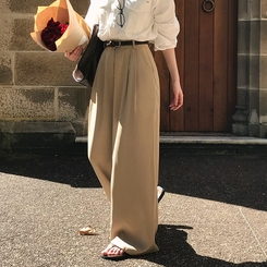 【丈別】ツーピンタックワイドスラックス BEIGE