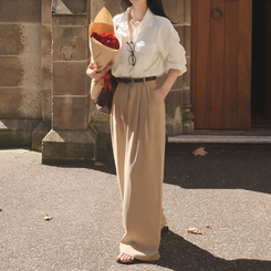 【丈別】ツーピンタックワイドスラックス BEIGE