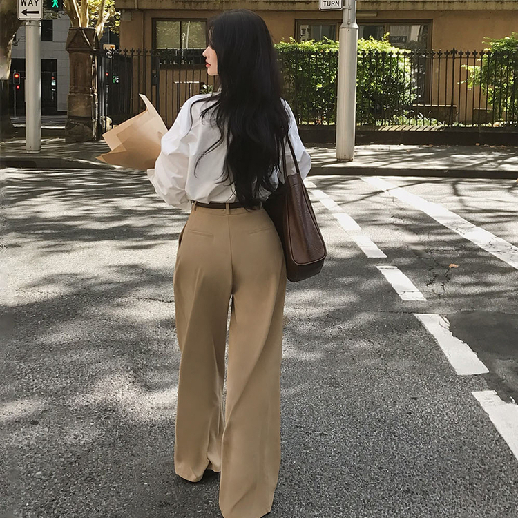 【丈別】ツーピンタックワイドスラックス BEIGE