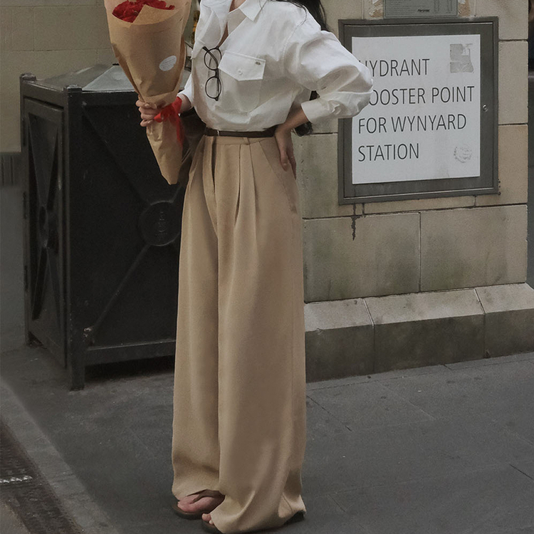 【丈別】ツーピンタックワイドスラックス BEIGE