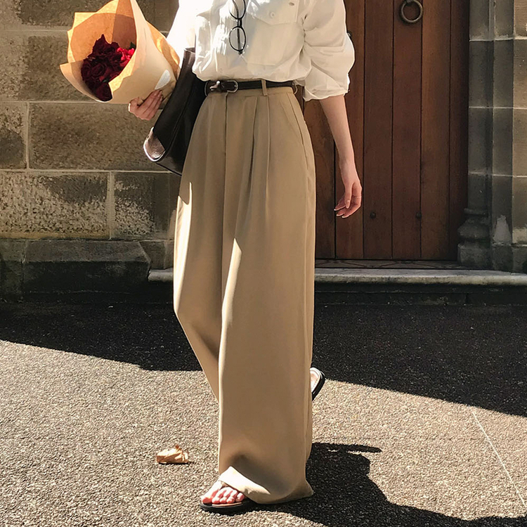 【丈別】ツーピンタックワイドスラックス BEIGE