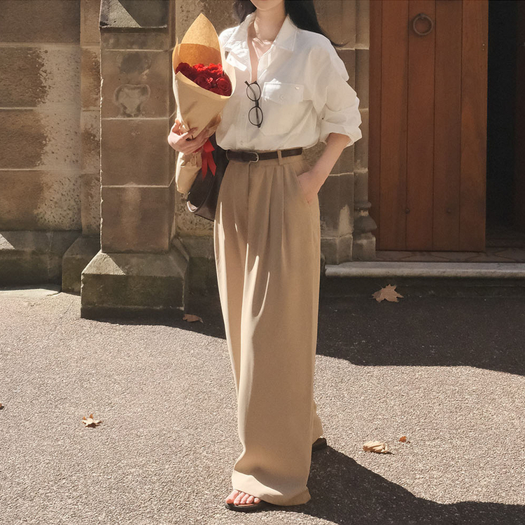 【丈別】ツーピンタックワイドスラックス BEIGE