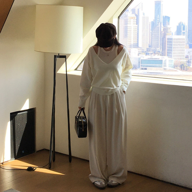 【丈別】ツーピンタックワイドスラックス IVORY