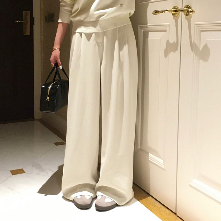 【丈別】ツーピンタックワイドスラックス IVORY