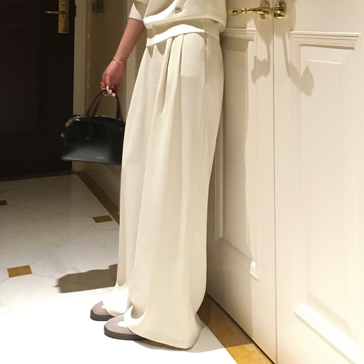 【丈別】ツーピンタックワイドスラックス IVORY