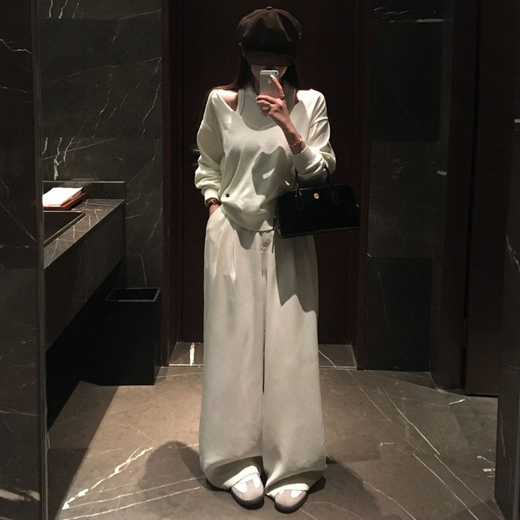 【丈別】ツーピンタックワイドスラックス IVORY