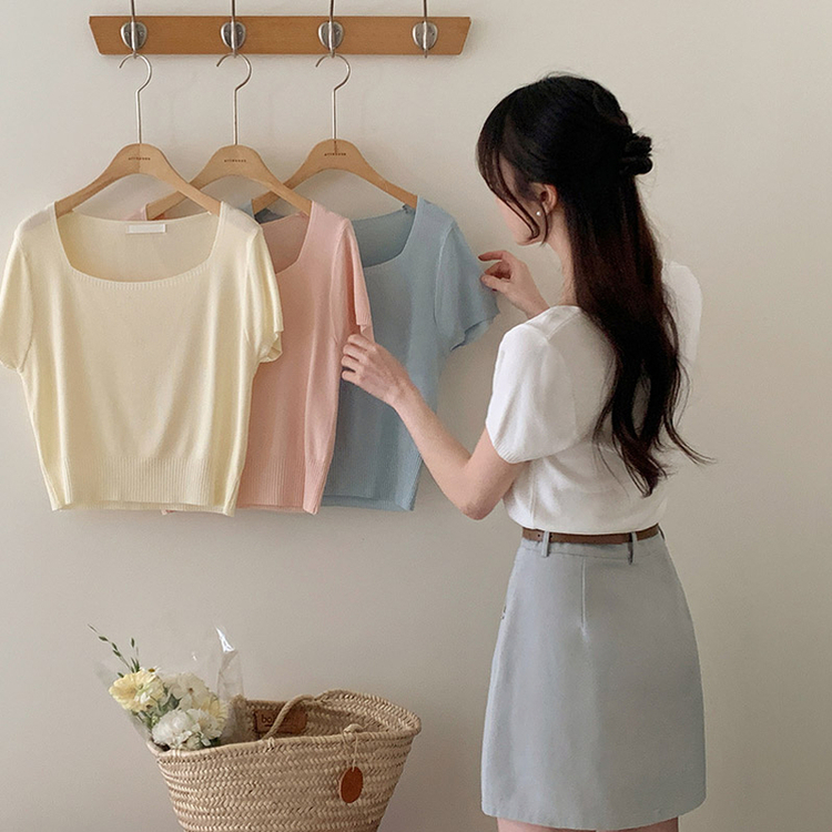boutique310 肩で魅せるニット　半袖　ホワイトSサイズ 肩で魅せる半袖ニット