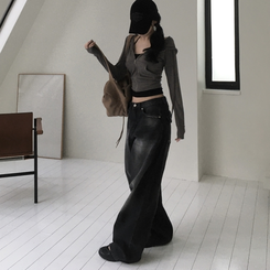 デニム バックポケットウォッシングワイドデニム BLACK DENIM