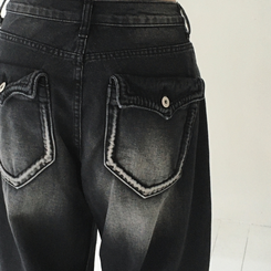 デニム バックポケットウォッシングワイドデニム BLACK DENIM