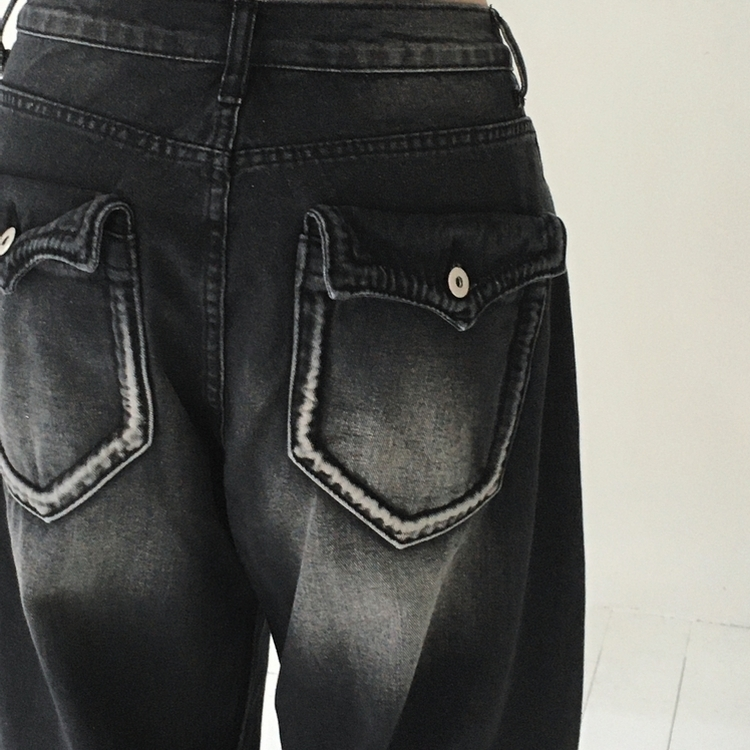 バックポケットウォッシングワイドデニム BLACK DENIM