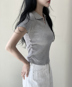 ニット シャーリング半袖ニット GRAY